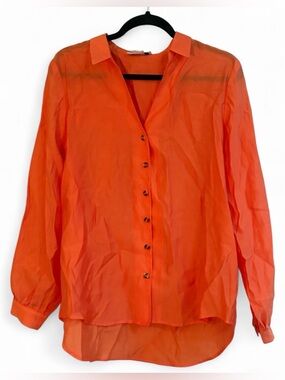 Never Fully Dressed Anthropologie Miley Long Sleeve Orange Button Down Shirt